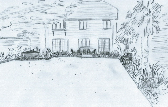 Conceptual sketch of design for garden in Elstree Lisa Cox Designs