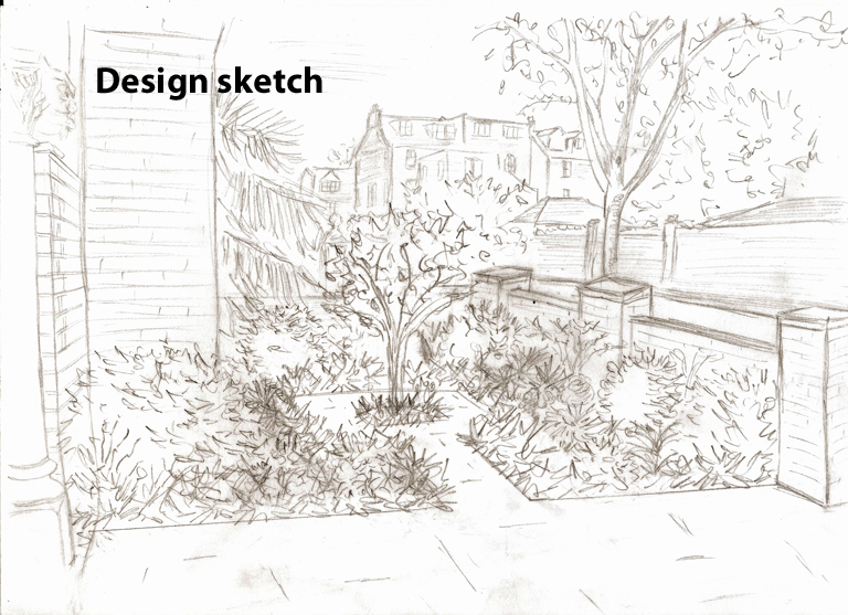 Concept sketch for front garden in Wandsworth