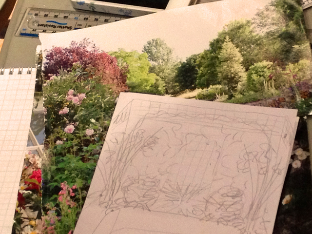 Working through a sketch with attendee at The Decor Cafe garden design workshop Lisa Cox