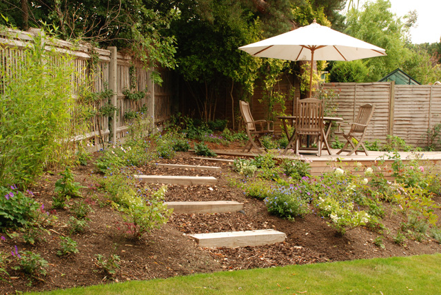 Seating are on hardwood deck Leatherhead garden design lisa cox