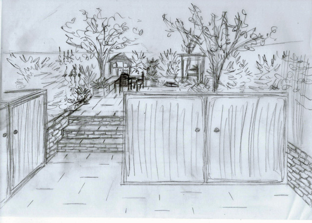 Concept Sketch back garden Reigate Lisa Cox Designs