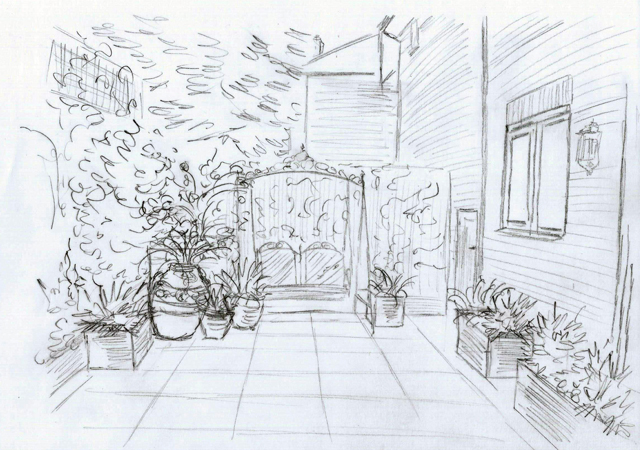 From the drawing board - Concept design & sketches for small courtyard ...