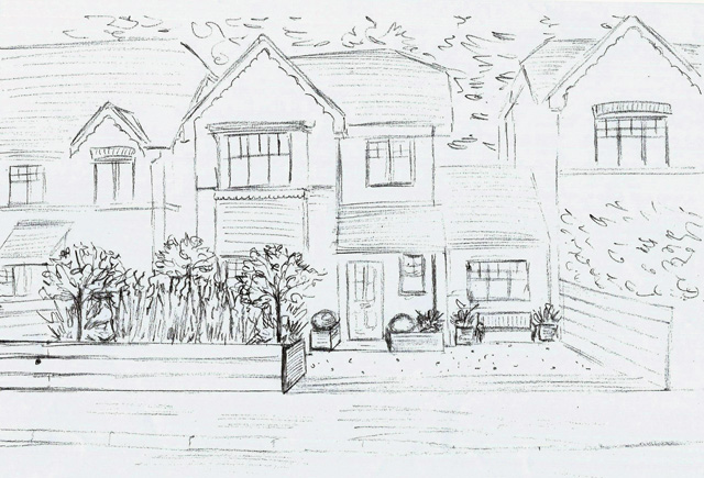 Concept sketch for front garden design in Reading Lisa Cox