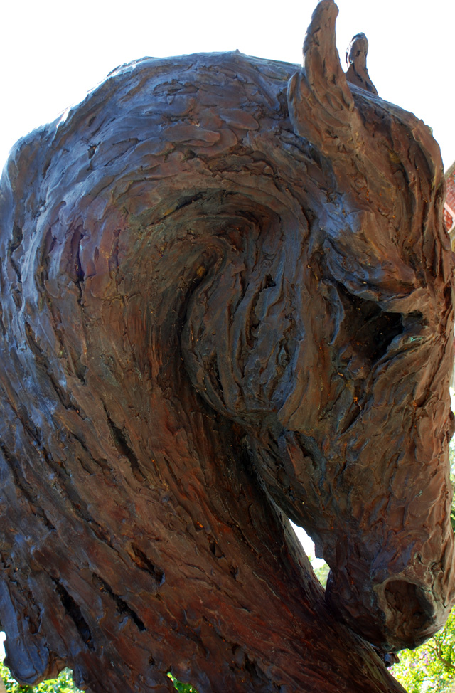 Horse head bronze at Glyndebourne Lisa Cox Garden Designs - Copy