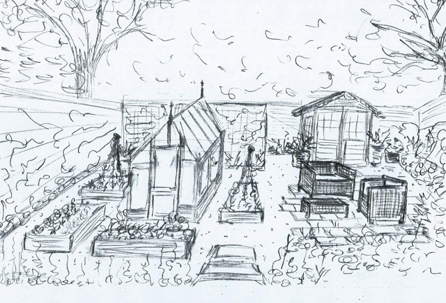 Potager garden concept sketch Epsom Lisa Cox Designs