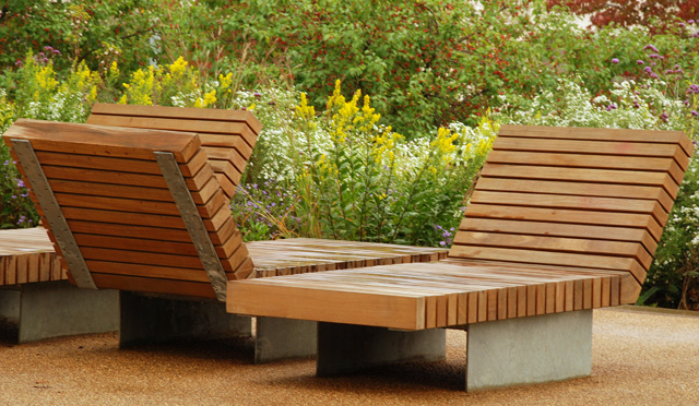 Benches at the Olympic Park London Lisa Cox Garden Designs