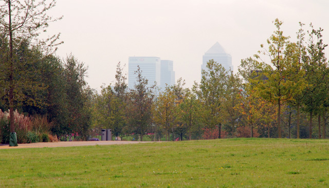 Canary Wharf from the Olympic Park Lisa Cox Garden Designs