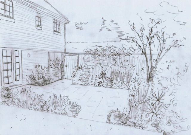 Concept sketch for Weybridge back garden Lisa Cox Designs