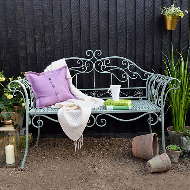Ornate garden bench by Mia Fleur